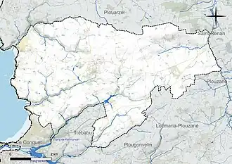 Carte en couleur présentant le réseau hydrographique de la commune
