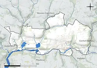 Carte en couleur présentant le réseau hydrographique de la commune