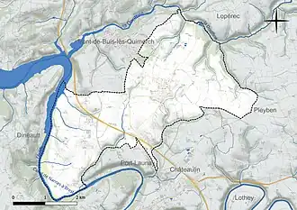Carte en couleur présentant le réseau hydrographique de la commune
