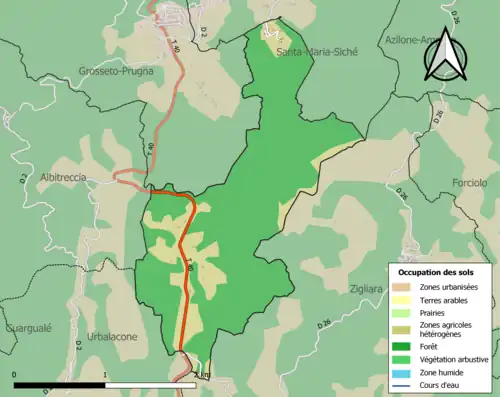 Carte en couleurs présentant l'occupation des sols.