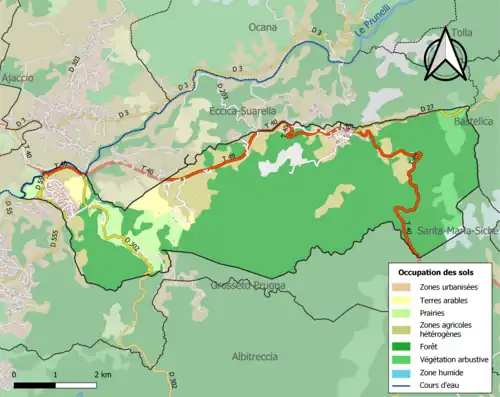 Carte en couleurs présentant l'occupation des sols.