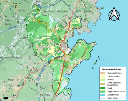 Carte en couleurs présentant l'occupation des sols.