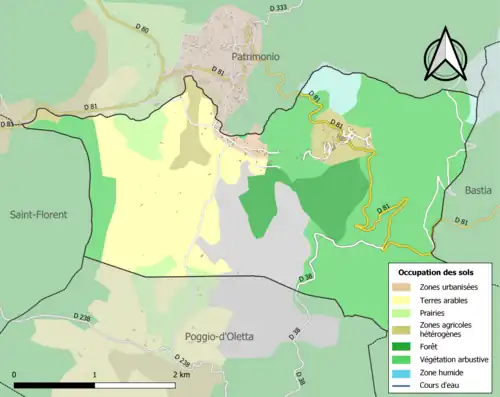 Carte en couleurs présentant l'occupation des sols.