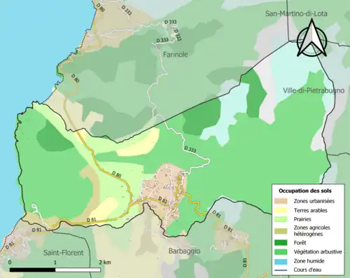 Carte en couleurs présentant l'occupation des sols.