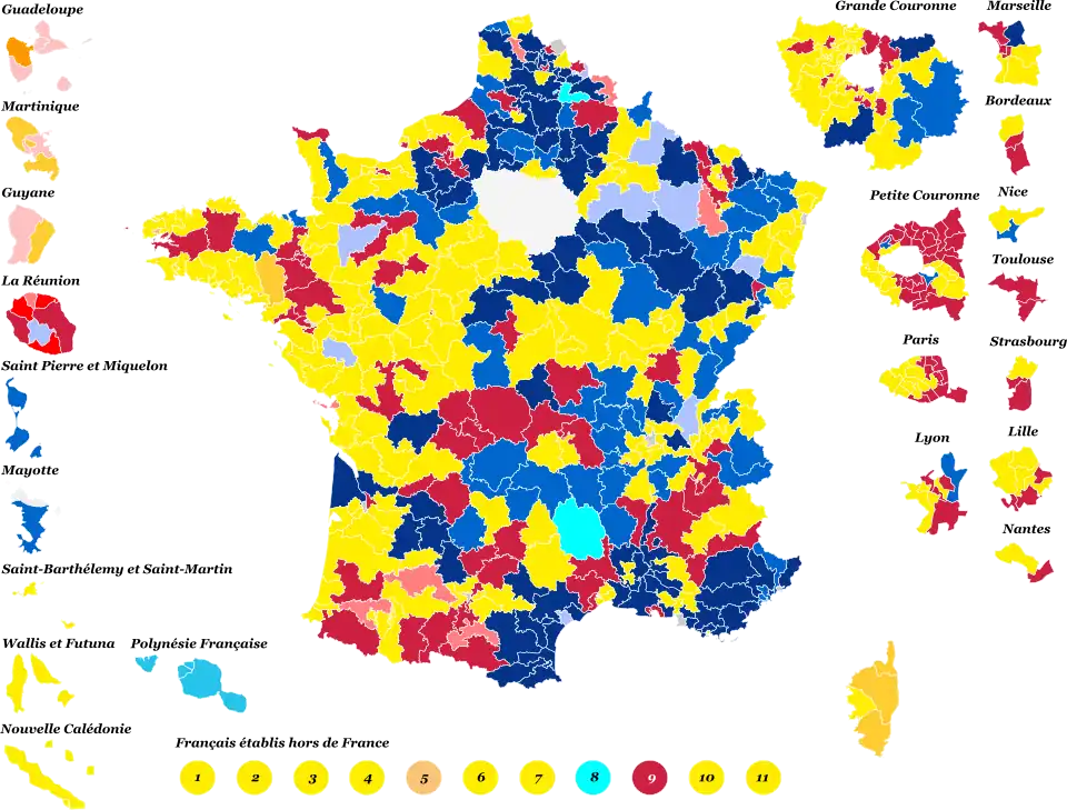 Nuance politique des candidats élus à l'issue du 1er tour ou du 2d tour.