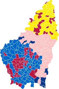 Nuance politique des candidats arrivés en tête dans chaque commune au 2e tour.