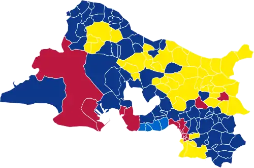 Nuance politique des candidats arrivés en tête dans chaque commune au 2e tour.