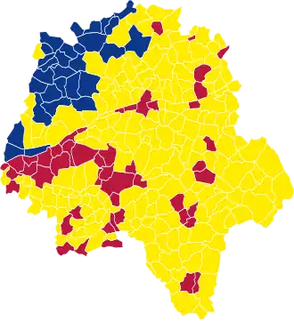 Nuance politique des candidats arrivés en tête dans chaque commune au 2e&nbsp;tour.