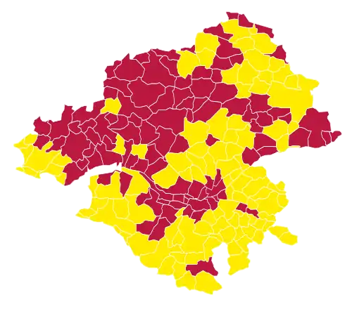 Nuance politique des candidats arrivés en tête dans chaque commune au 2e tour.