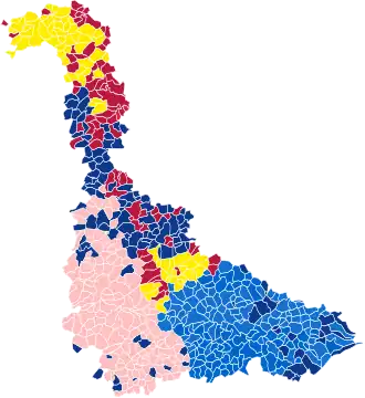 Nuance politique des candidats arrivés en tête dans chaque commune au 2e tour.