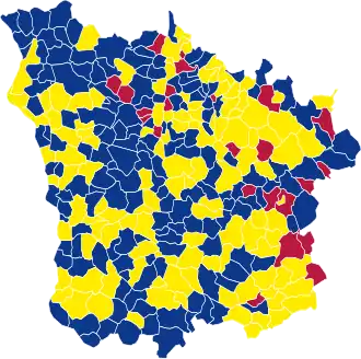 Nuance politique des candidats arrivés en tête dans chaque commune au 2d tour.