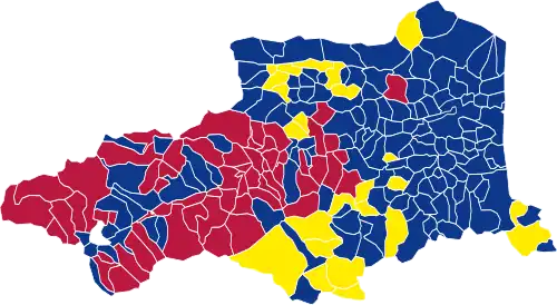 Nuance politique des candidats arrivés en tête dans chaque commune au 2e tour.