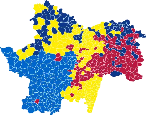 Nuance politique des candidats arrivés en tête dans chaque commune au 2e tour.