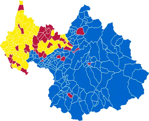 Nuance politique des candidats arrivés en tête dans chaque commune au 2e tour.