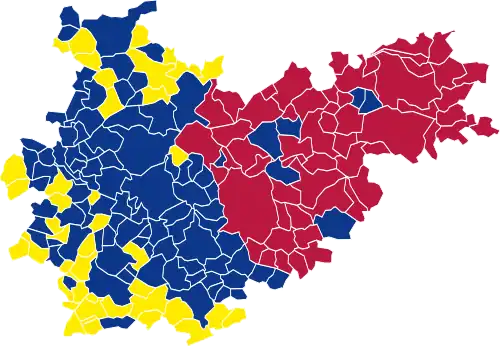Nuance politique des candidats arrivés en tête dans chaque commune au 2e tour.