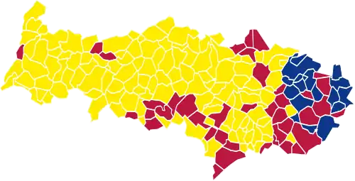 Nuance politique des candidats arrivés en tête dans chaque commune au 2e tour.