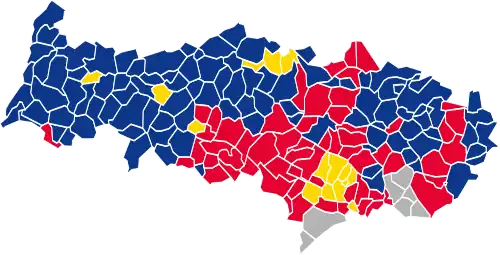 Nuance politique des candidats arrivés en tête dans chaque commune au 2e tour.