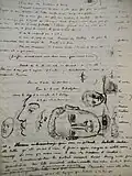 Manuscrit littéraire avec croquis préparatoires.