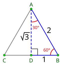 Proportions entre le côté d'un triangle équilatéral et sa hauteur.