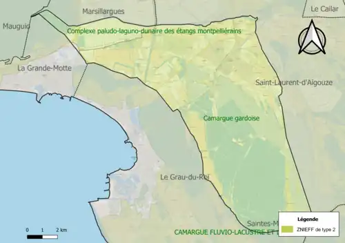 Carte des ZNIEFF de type 2 sur la commune.