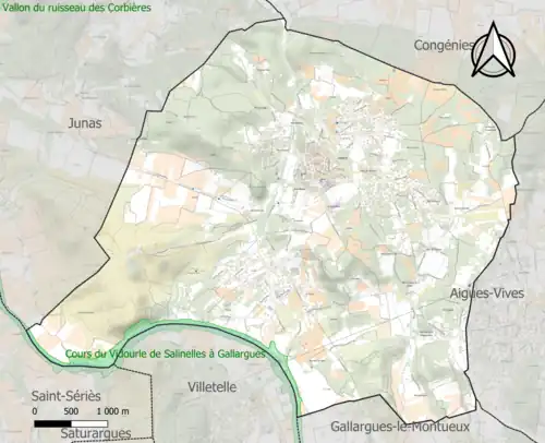 Carte de la ZNIEFF de type 1 sur la commune.