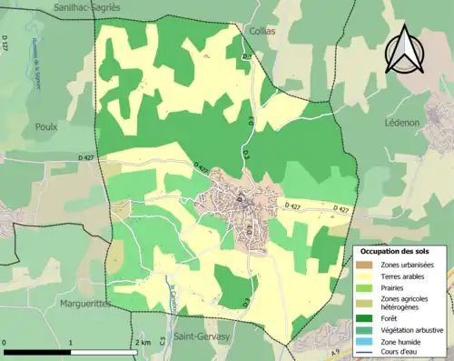 Carte en couleurs présentant l'occupation des sols.