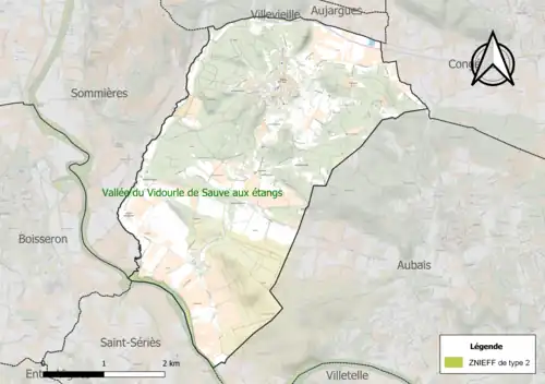 Carte de la ZNIEFF de type 2 sur la commune.