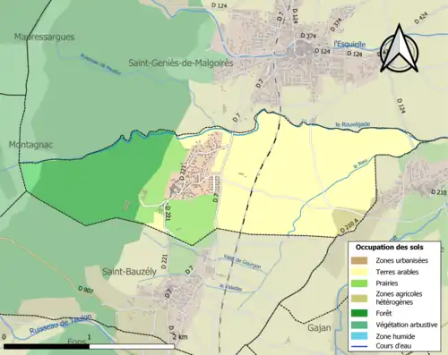 Carte en couleurs présentant l'occupation des sols.