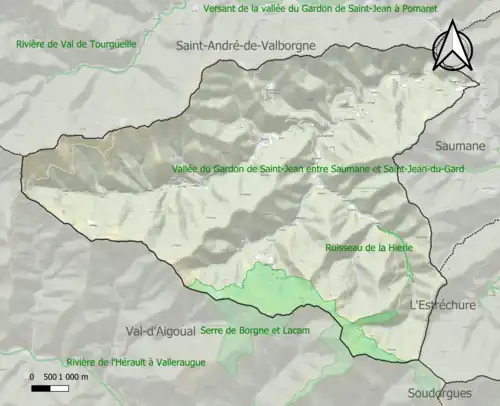 Carte des ZNIEFF de type 1 sur la commune.