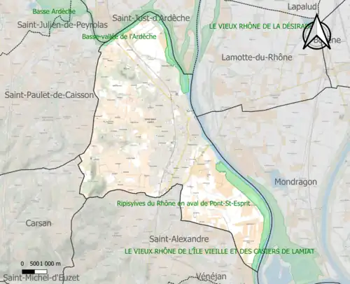 Carte des ZNIEFF de type 1 sur la commune.