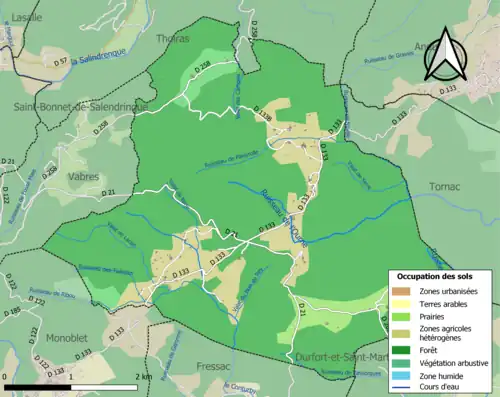 Carte en couleurs présentant l'occupation des sols.