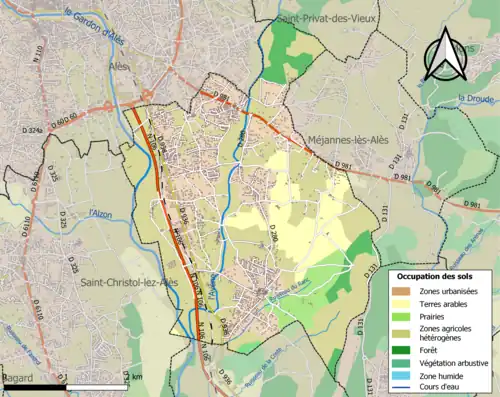 Carte en couleurs présentant l'occupation des sols.