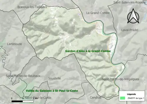 Carte de la ZNIEFF de type 1 sur la commune.