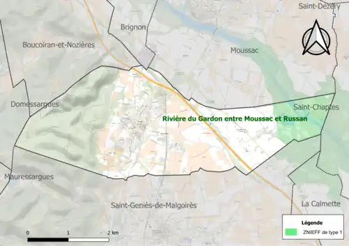 Carte de la ZNIEFF de type 1 sur la commune.