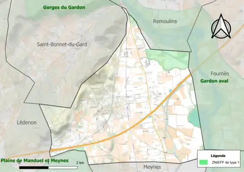 Carte de la ZNIEFF de type 1 sur la commune.