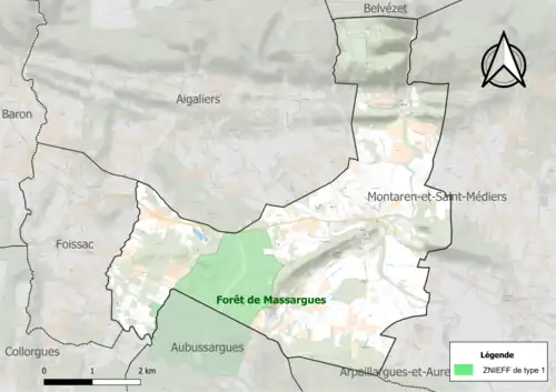Carte de la ZNIEFF de type 1 sur la commune.