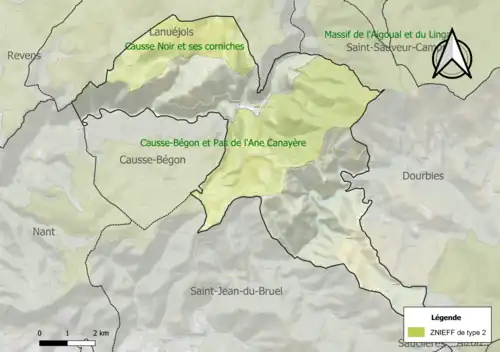 Carte des ZNIEFF de type 2 sur la commune.
