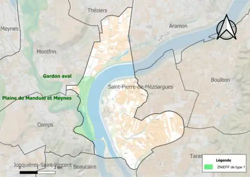 Carte de la ZNIEFF de type 1 sur la commune.