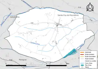 Carte en couleur présentant le réseau hydrographique de la commune