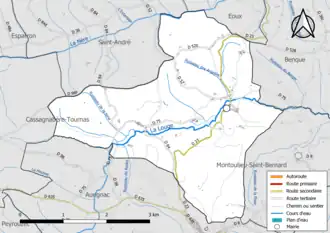 Carte en couleur présentant le réseau hydrographique de la commune