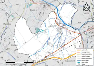 Carte en couleur présentant le réseau hydrographique de la commune