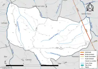 Carte en couleur présentant le réseau hydrographique de la commune