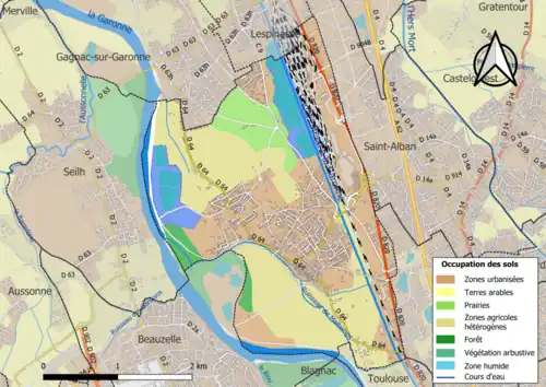 Carte en couleurs présentant l'occupation des sols.