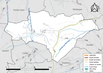Carte en couleur présentant le réseau hydrographique de la commune