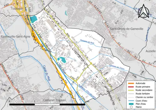 Carte en couleur présentant le réseau hydrographique de la commune