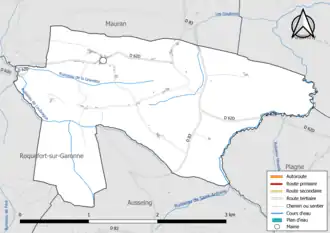 Carte en couleur présentant le réseau hydrographique de la commune