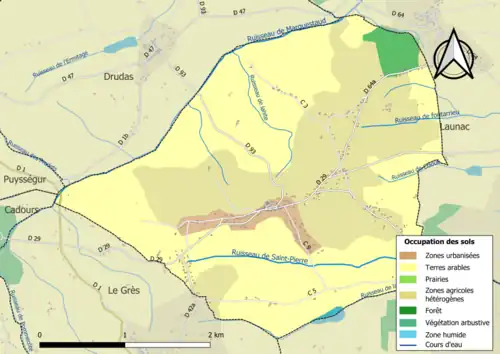 Carte en couleurs présentant l'occupation des sols.