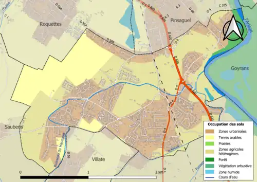 Carte en couleurs présentant l'occupation des sols.