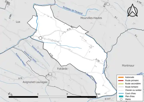 Carte en couleur présentant le réseau hydrographique de la commune