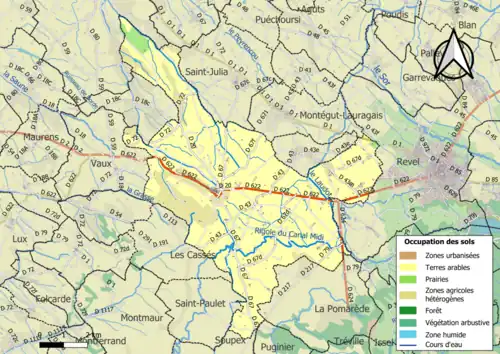 Carte en couleurs présentant l'occupation des sols.